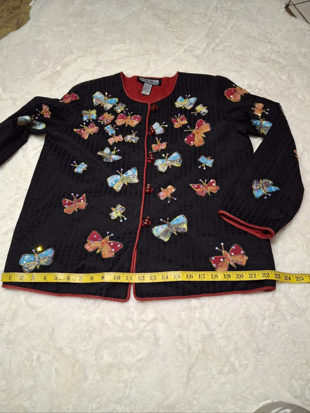 Indigo Moon Butterflies Appliques Sequin Jacket Women Size Medium - Picture 14 of 16